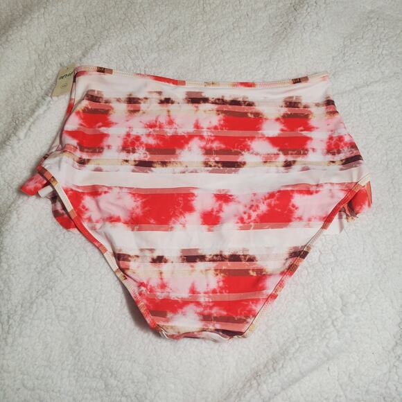 Aerie High Waisted Full Coverage Ruffle Tie Dye Pink Bikini Swim Bottoms NWT M - Picture 7 of 13